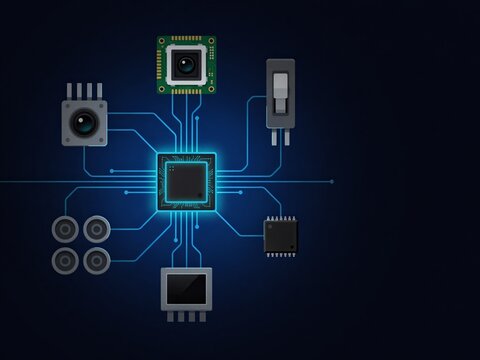 Embedded System Microcontroller Network With Camera Sensors And Connected Electronic Components
