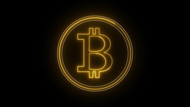 dynamic animation of golden bitcoin symbol, glowing outline appears on dark background, representing digital currency, cryptocurrency, decentralized finance, blockchain technology.