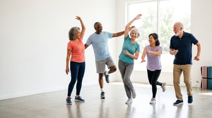 Obraz premium Energetic senior group promoting healthy aging and wellness