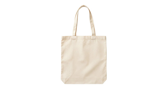 Blank canvas tote bag mockup on transparent background
