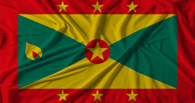 Grenada flag with fabric texture background. National flag of Grenada with cloth texture