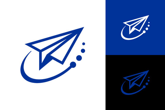Paper Plane Logo with Swoosh and Dots for Communication, Technology, and Creative Travel Agency Design