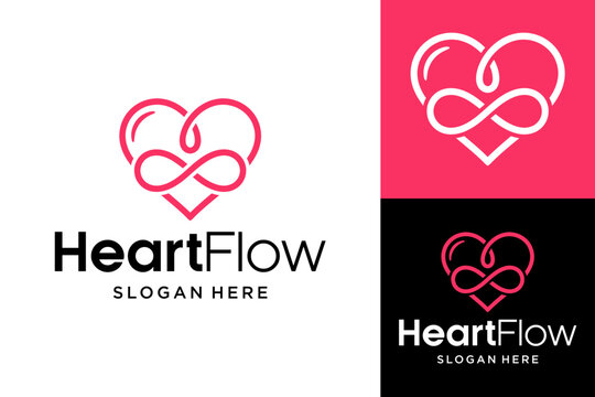 HeartFlow Logo Design Combining Heart and Infinity Symbol for Eternal Love, Wellness, and Branding