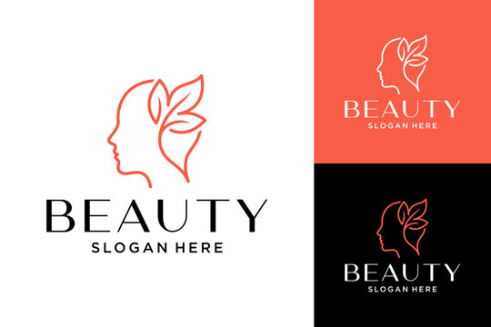 Beauty Woman Face and Leaves Logo Design for Natural Cosmetics Spa Wellness and Hair Salon Branding