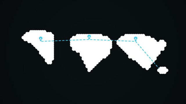 Abstract map shapes with connected location pins