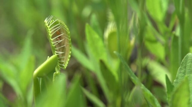 A pitcher plant is eating an insect.