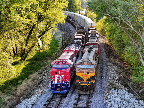 Savanna, Illinois May 10, 2026 CPKC 776 and KCS 4693 Locomotives Lined Up Like they are getting ready for a Freight Train Race