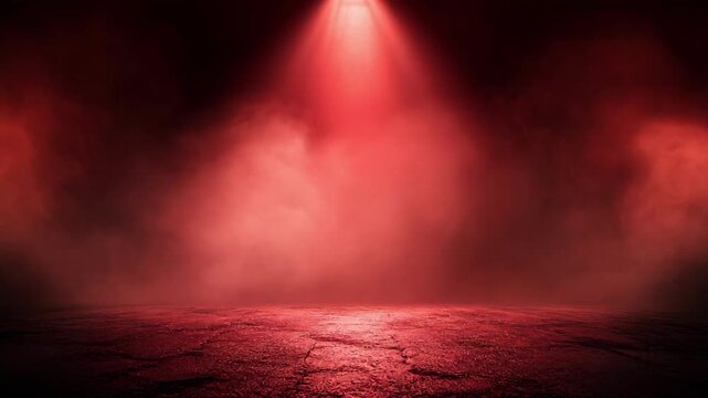 Red spotlight shining on a cracked floor with surrounding smoke or mist