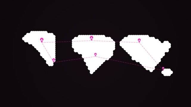 Digital world map with glowing pink location pins