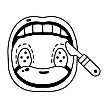 Glyph open-mouth icon showing tonsil treatment with a surgical tool.
