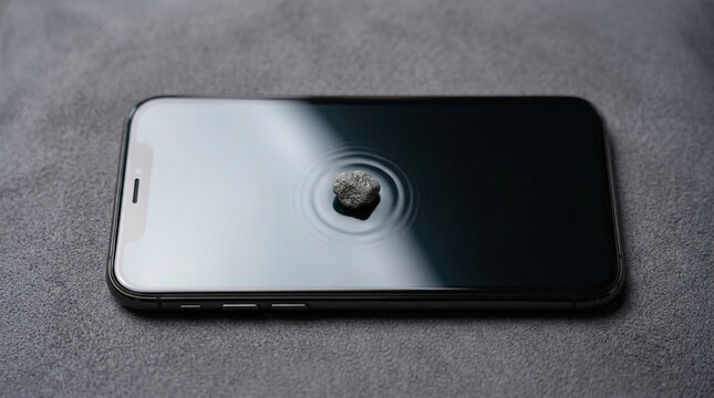 Smartphone screen with ripples and stone conceptual art