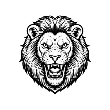 Fierce Roaring Lion Head Vector Illustration Black And White Mascot Logo