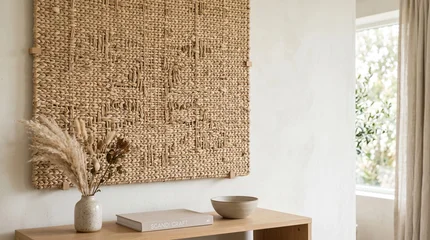 Fototapete Japandi Minimalist Japandi Interior with Woven Wall Art and Dried Flowers  © Azril