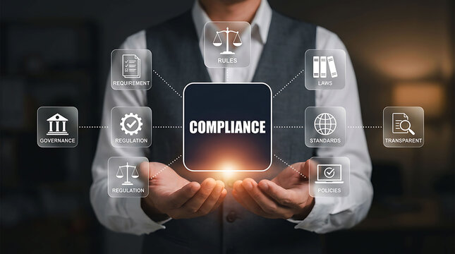 Business compliance concept showing governance regulation and laws standard