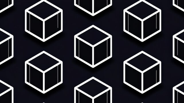 Minimalist white cube pattern illustration on deep dark background texture for modern graphic design projects and wallpaper backgrounds.