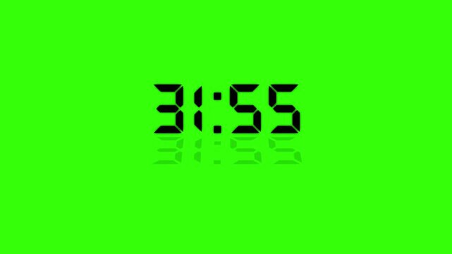 Digital timer animation is a 1-minute countdown from 32 to 31 minutes. 4K countdown animation,