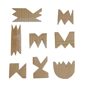 Set of stylized vector icons of letters m and x in brown color made by multi color  torn paper design