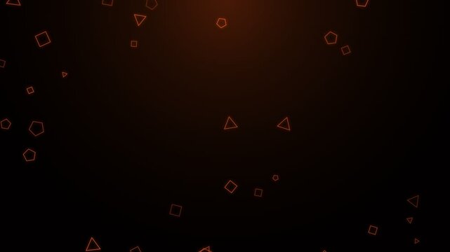 Floating orange geometric shapes on dark background
