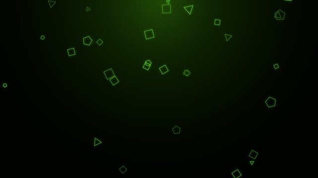 Neon green floating geometric shapes background