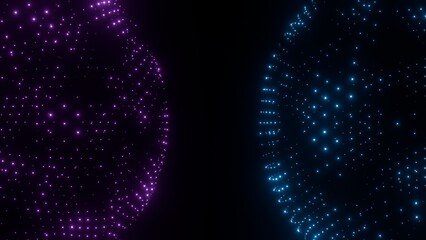 Purple and cyan glowing sphere edges on black © Mariam