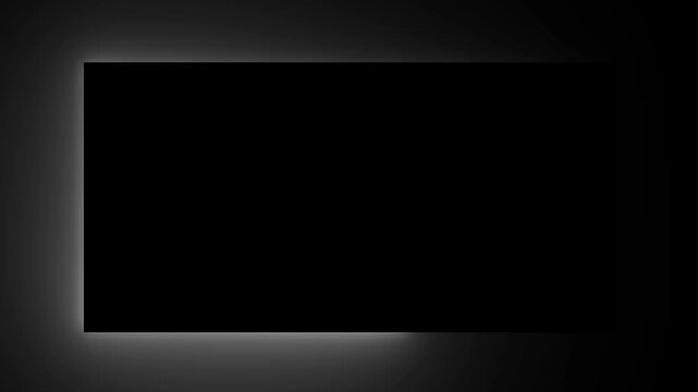 Rectangular frame with a glowing white neon border surrounding a dark black center area for text or placement on a dark background surface