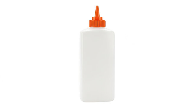 White glue bottle with an orange cap for arts and crafts isolated on transparent background