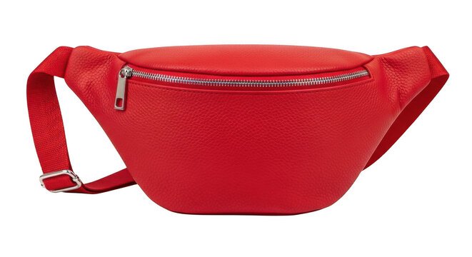 Bright red fanny pack with zipper for travel and fashion isolated on transparent background