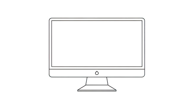 Simple computer monitor screen icon line art illustration isolated on transparent background
