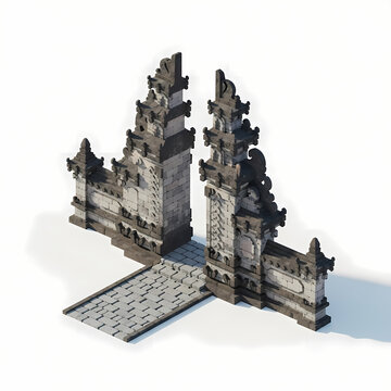 Traditional Balinese Candi Bentar split gate isolated on white