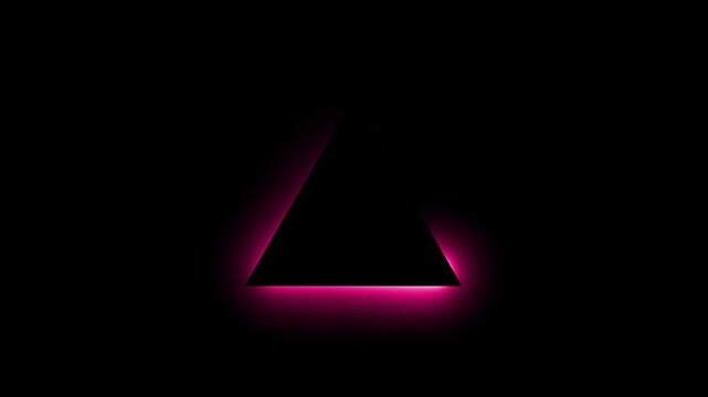 A solid black triangle centered on a dark background featuring a vibrant glowing magenta neon light effect surrounding the perimeter of the shape
