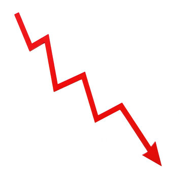 Red zigzag arrow pointing down isolated on transparent background