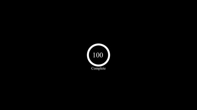 Minimalist 100 percent complete circle loading animation on black background