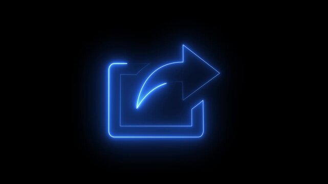Glowing neon blue share animation on black background, for social media, and digital interface