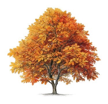 PNG Vibrant autumn tree with orange and yellow leaves.