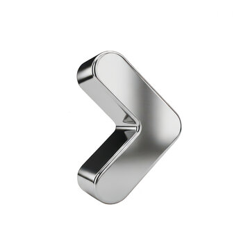 Shiny metallic silver chevron arrow icon isolated on transparent background