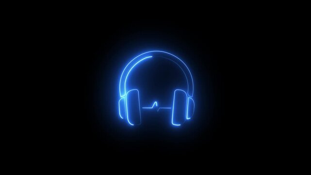 Neon glowing headphones with pulsing audio waveform animation