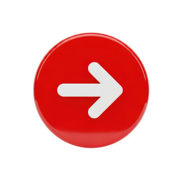 Red circle icon with a white forward pointing arrow isolated on transparent background
