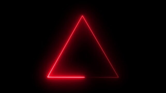 Glowing red neon triangle frame with continuous light motion loop
