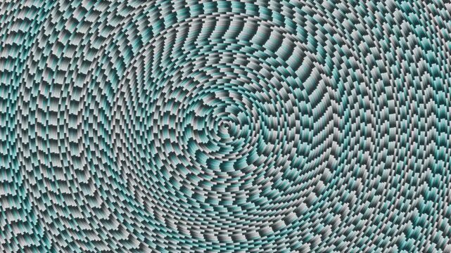 Dense cyan and white spiral mosaic tunnel