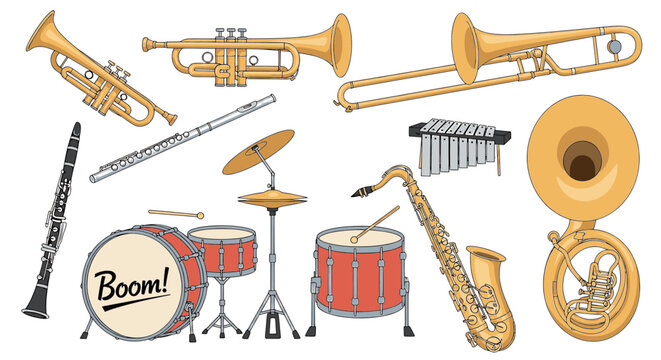 Musical Instruments Collection with Brass Woodwind and Percussion