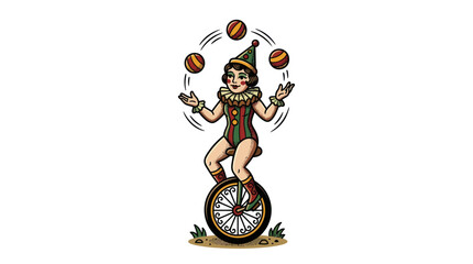 Vintage Clown Juggling Balls on a Unicycle © Fatkhul