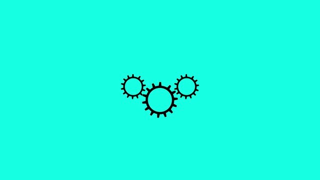 Black gears rotating mechanism animation on cyan background