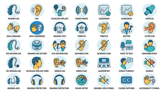 Hearing Health and Communication Icons Set