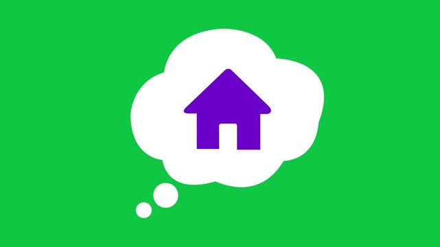 Thought Bubble with House Icon on Green Background