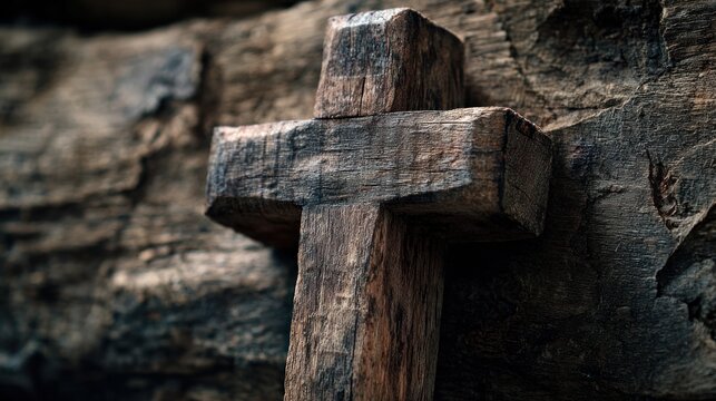 Wooden cross on a textured background