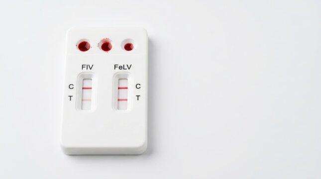 Professional feline FIV and FeLV rapid diagnostic test kit showing positive reactive results with blood samples on a clean white background, essential for veterinary clinical health