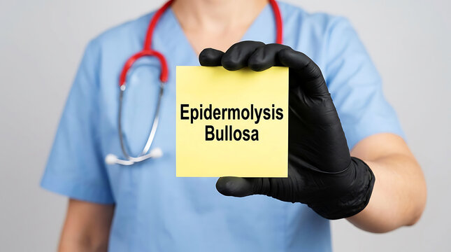 Healthcare worker holding epidermolysis bullosa awareness sticky note