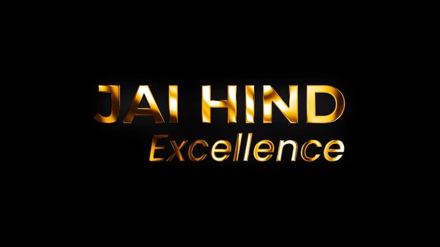 Cinematic 3D golden glow typography artwork honoring Jai Hind excellence with black background, Ideal for Independence Day events in 4k