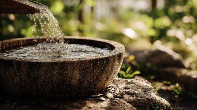 Water fountain with flowing water