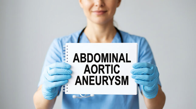 Healthcare worker holding notebook with abdominal aortic aneurysm text